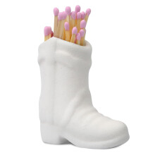 Cowboy Boot Match Holder Handcrafted Ceramic Jar With Striker, Portable Multipurpose Matchstick Holder, White Decor