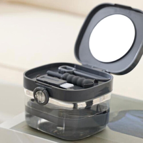 Denture Soaking Container Mirror Included For Dentures Night Guards And Retainers Gray 1