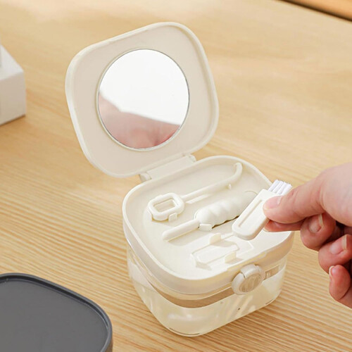 Denture Cleaning Case with BuiltIn Mirror and Deep Cleaning Tools for Retainer and Denture Storage 1