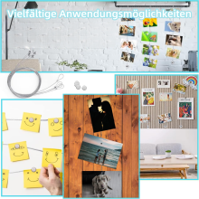 Corda magnética vertical para fotos, com ímãs sólidos e forte sucção para fixar fotos com segurança. Ideal para pendurar várias fotos,