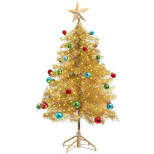Ft Gold Christmas Tree, Artificial Pre-Lit With 10M Warm Lights, For Tabletop Or Living Room Decor, Features 30 Included Ball Ornaments