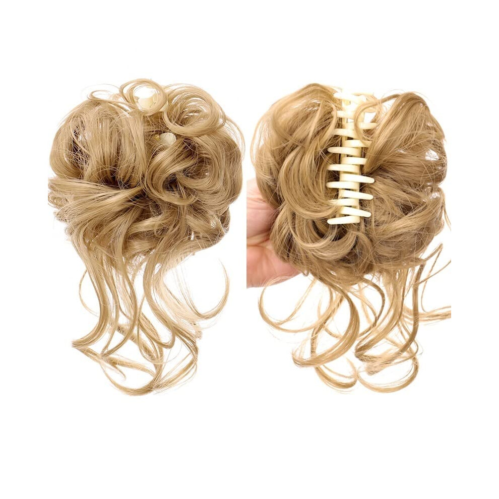 Unisex Hair Bun Extensions Synthetic Chignon Messy Curly Claw Clip Scrunchie Hairpiece For Women Blonde Color Sw20707 Sw20710