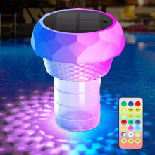 Solar Pool Chlorine Floater Upgrade With Remote Control 8 LED Lights IPX68 Inground Pool Timing Mode Pool Party