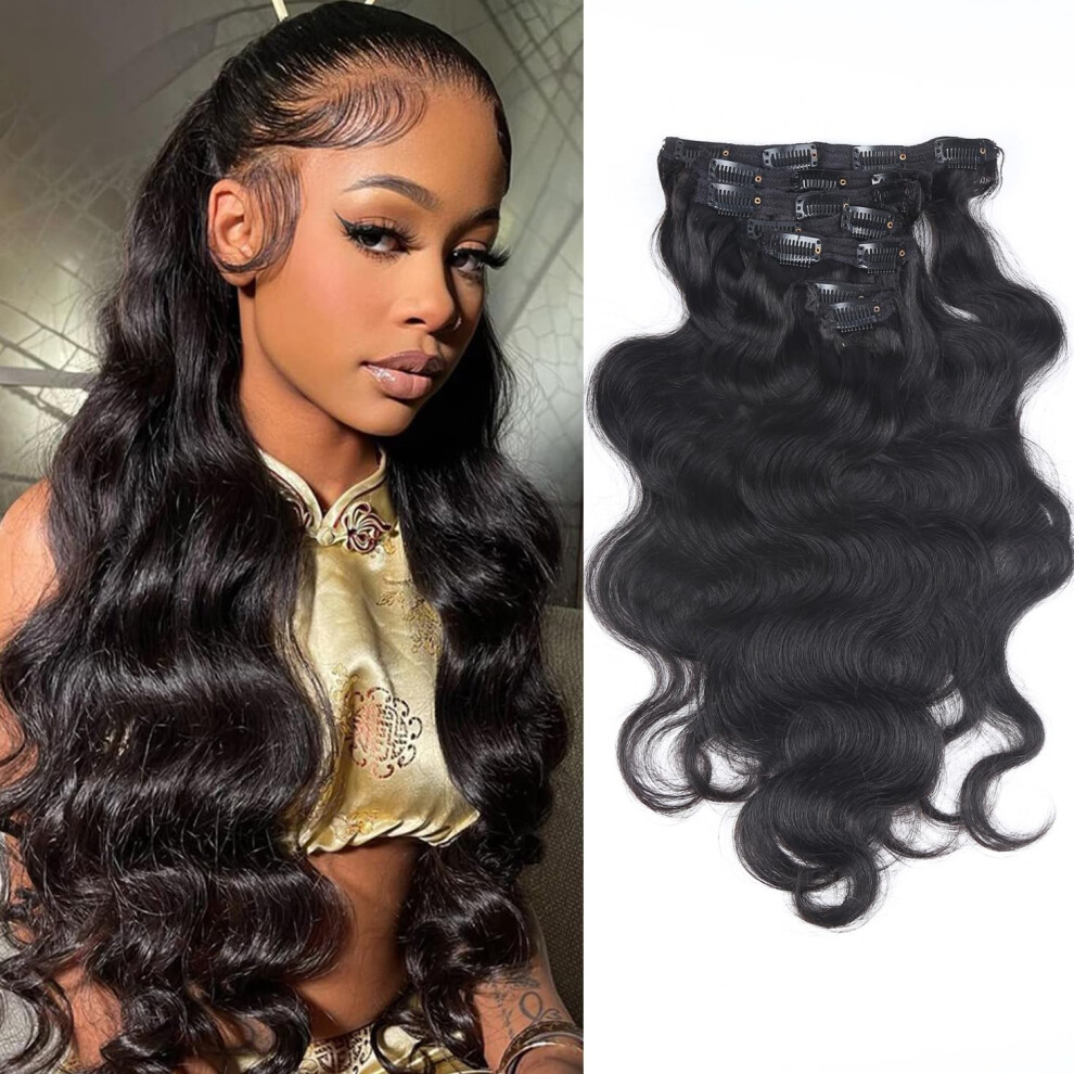 Unisex Clip In Hair Extensions Real Human Hair Wave 18 Inch Brazilian Virgin Doubleweft 7Pcs Clipins 16 Clips Naturalblack