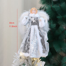 Lighted Angel Tree Topper, Christmas Tree Topper Decoration, 30cm Glowing Angel Figurine with Warm Yellow LED Lights and Feather Wings, Double-Sided