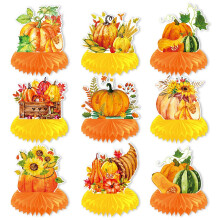Herbstliche Tischdekorationen mit Kürbismotiven, farbenfrohes Wabenpapier für einfache Montage (9-teilig)