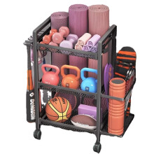 Comprehensive Home Gym Storage Rack With Yoga Mat Holder And Dumbbell Organizer For Kettlebells And Yoga Blocks