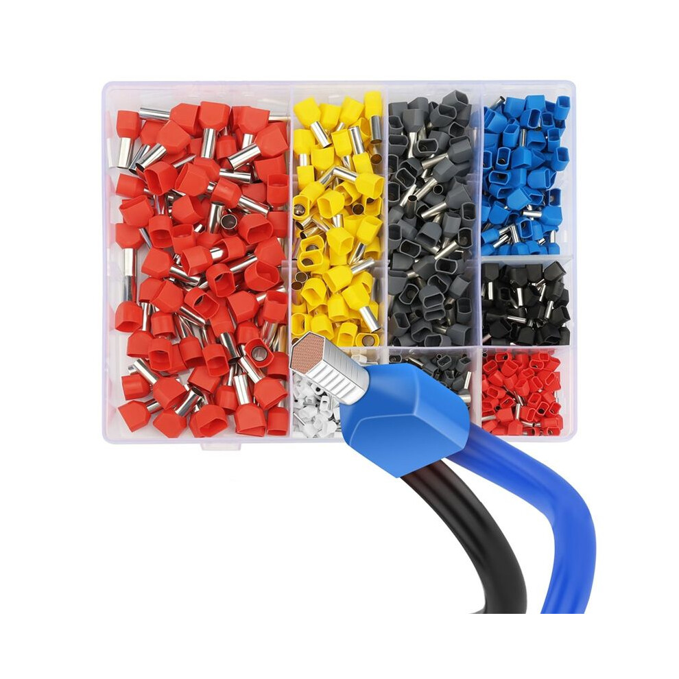 750Pcs Twin Wire Ferrules Kit Wire Terminal Ferrules Crimp Connector Twin Ferrules Dual Bootlace Ferrule Teminator Kit 6032166759595