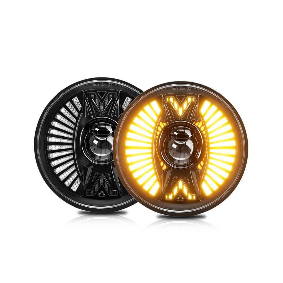 7 Inch Led Head Round Led Pods Bar High/Low Drl H4 Work For Truck Suv Atv ,White+Amber Light/White 6132966209396