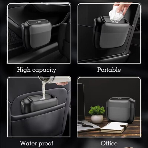 Car Trash Bin with Lid - Hanging Vehicle Garbage Dust Case, Pressing Square Trash Can, Auto Interior Accessory 2