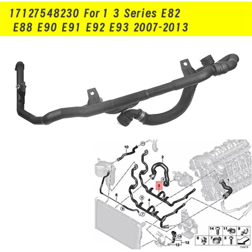 Car Thermostat Hose Heater Coolant Return Pipe  17127548230 for  1 3 Series E82 E88 E90 E91 E92 E93 2007-2013 1