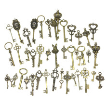 46Pcs/Set Mix Kit Old Looking Retro Antique Brass Bronze Decorative Vintage Key for Steampunk Charms Pendant Jewelry