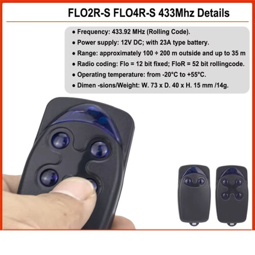FLO2R-S 433MHz Rolling Code Garage Door Remote FLO2R-S Gate Remote Flor-2 2