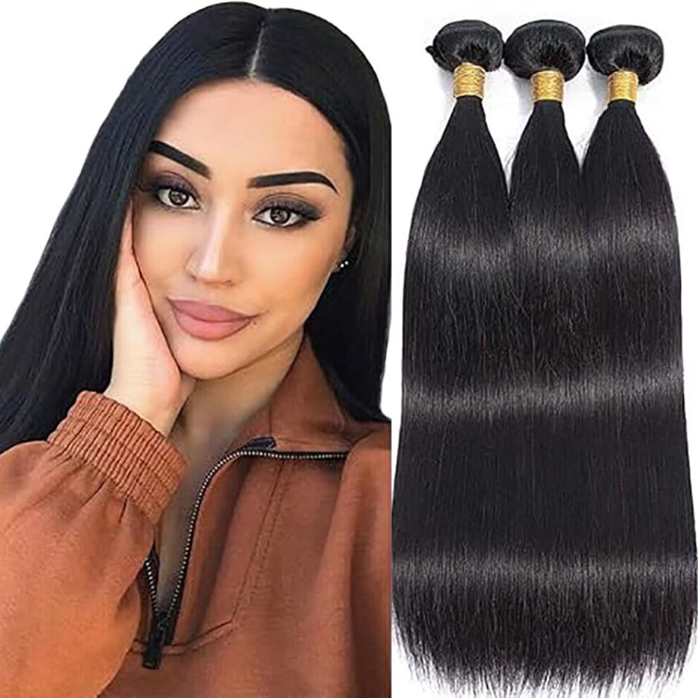 Straight Extension Brazilian Virgin Hair Bundles 100% Unprocessed With Double Weft 3 Bundles 300g 8A Black 14 16 18 Inch