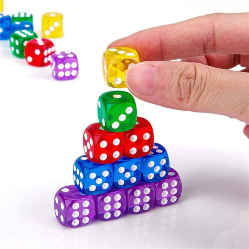 100Pack 14MM Translucent&Solid 6-Sided Game Dice for Board Games,Activity,Casino Theme,Teaching Math 1