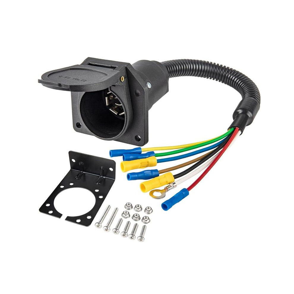 7 Way Rv Trailer Connector Socket 7 Pin Wire Electrical Trailer Adapter Quick Converter With Mounting Bracket Light 6031439543114