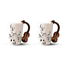 2X Violin Handle Ceramic Cup Free Spectrum Coffee Milk Tea Cup Personality Mug Unique Musical Instrument Gift Cup