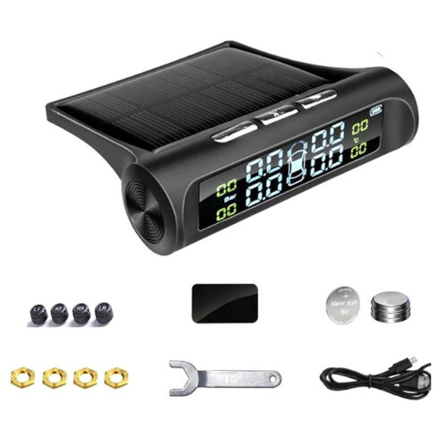 1Set Solar Power TPMS Däcktryckslarmövervakningssystem Autosäkerhetslarmsystem Däcktryckstemperaturvarning 1