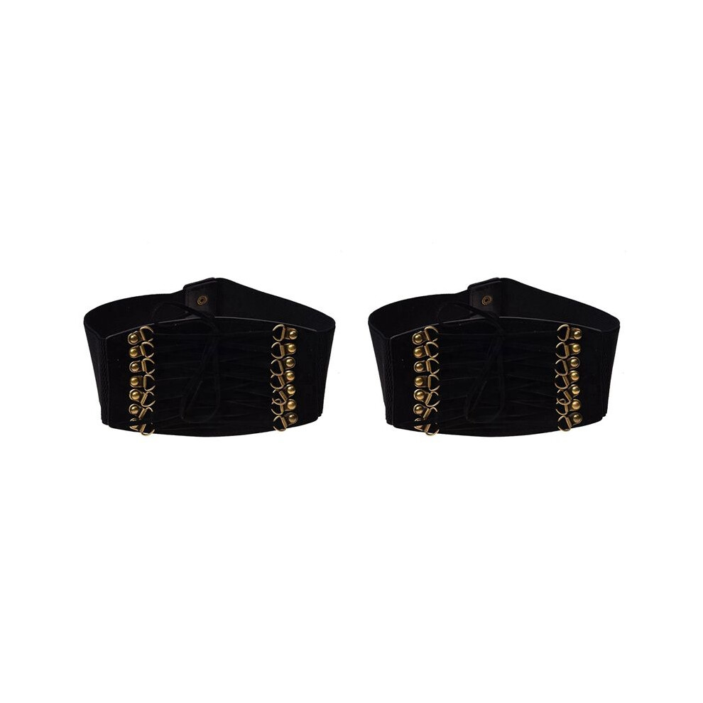 2X Women's Rivet Elastic Buckle Wide Waist Belt Waistband (Black) Black 6031587928153