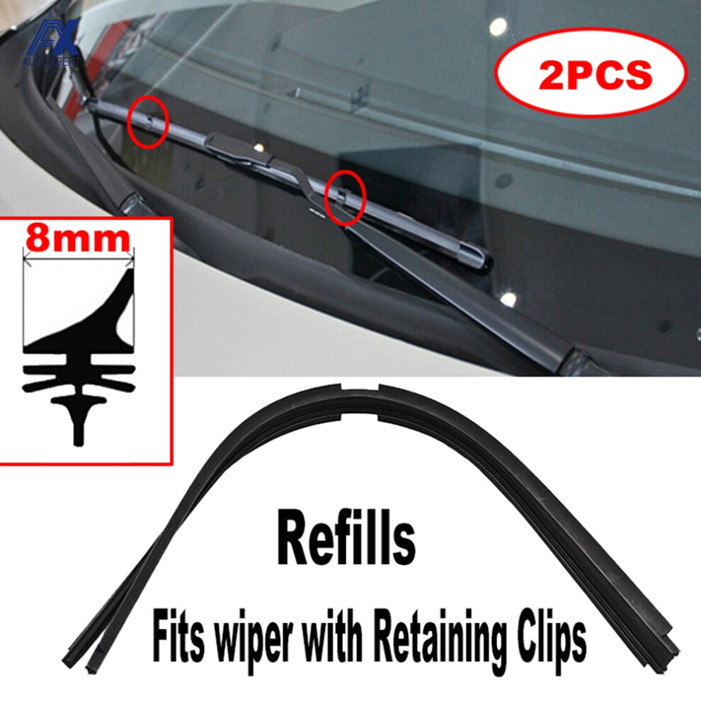 Pair Of 26" 8Mm Rubber Refills Front Wiper Refill Windscreen Windshield For Wiper With Retaining Clip Car Auto 6935161449976