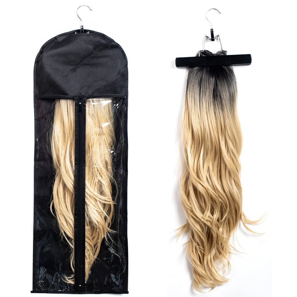 Hair Extension Holder Wig Storage Bag With Hanger 80cm Ponytail Bundles Storage Black Travel Case