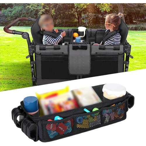 Snack Stroller Attachment Tray for Wagon Adaptation, Utility Series Stroller Caddy Organizer With Mesh Pockets, 2 Sizes 1