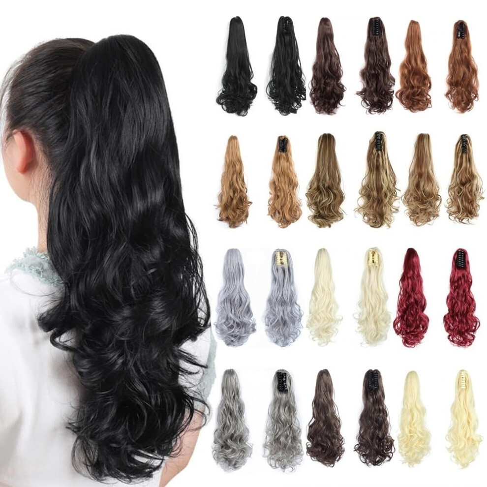 Ponytail Clip, Burgundy Fluffy Big Wave Long Curly Synthetic Hair with Tiger Claw Clip for Easy Styling