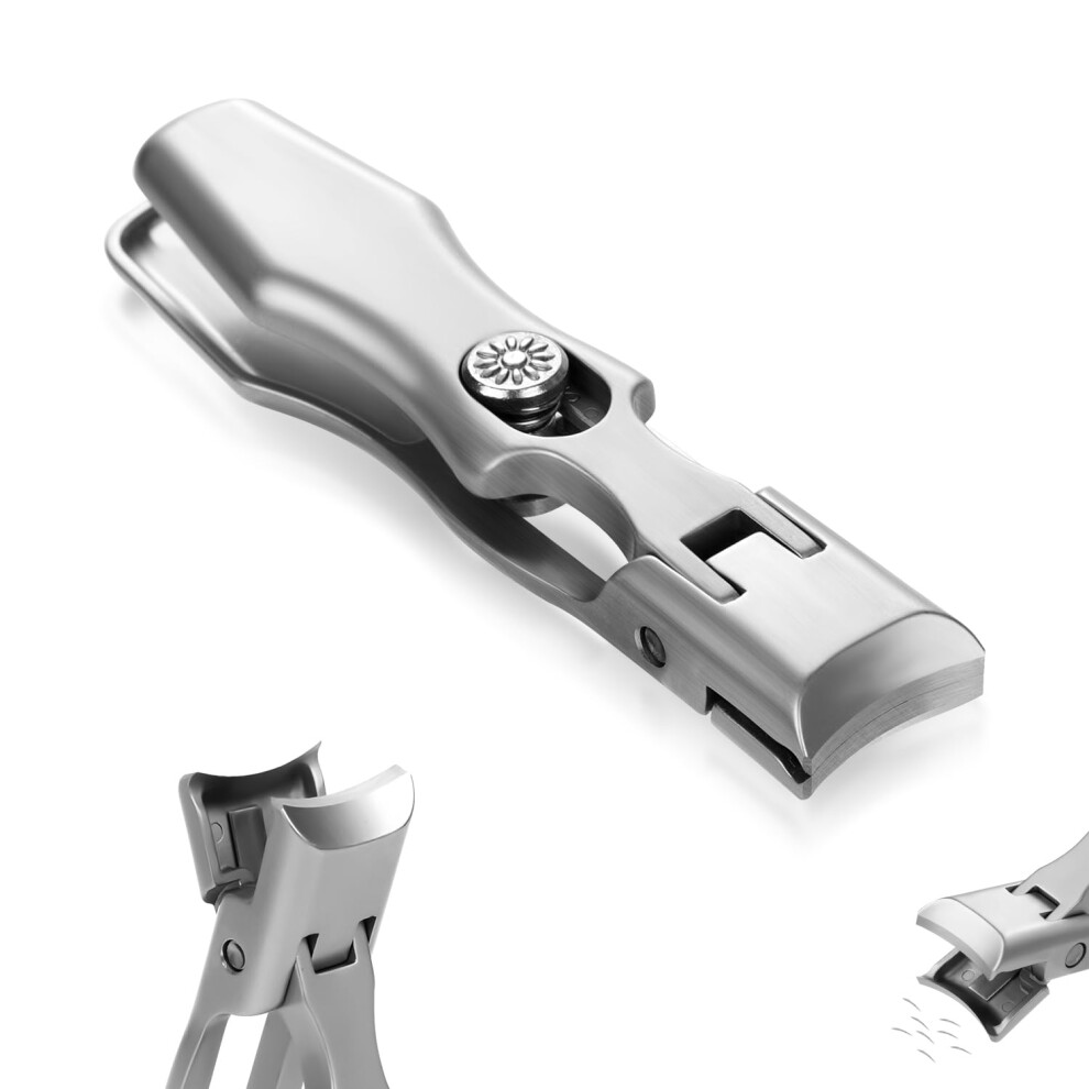 Silver Toenail Clippers For Thick Nails With Wide Mouth Cutting, Antisplash Stainless Steel