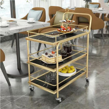Bar Cart with Lockable Wheels, 3 Tier Serving Cart for Home Party, Gold Frame Glass Shelves