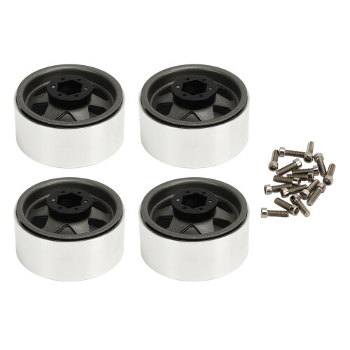 4 Stück Beadlock-Felgen 1,9 Zoll Deep Dish Grau Offset -8,9 mm 2