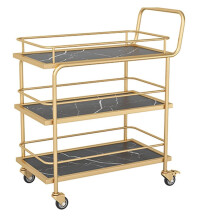 Gold Bar Cart with Wheels, 3 Tier Storage Serving Trolley, Lockable Casters for Kitchen and Living Room