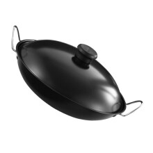 Non Stick Cast Iron Wok with Double Handles, Induction Compatible, Multi Cooking for Frying Boiling Steaming