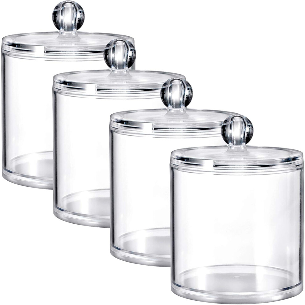 Round Cotton Swab Dispenser, Clear Plastic Apothecary Jar for Thick Clear Smooth Acrylic Qtip Holder Dispenser, Bathroom Vanity Storage Canister for M