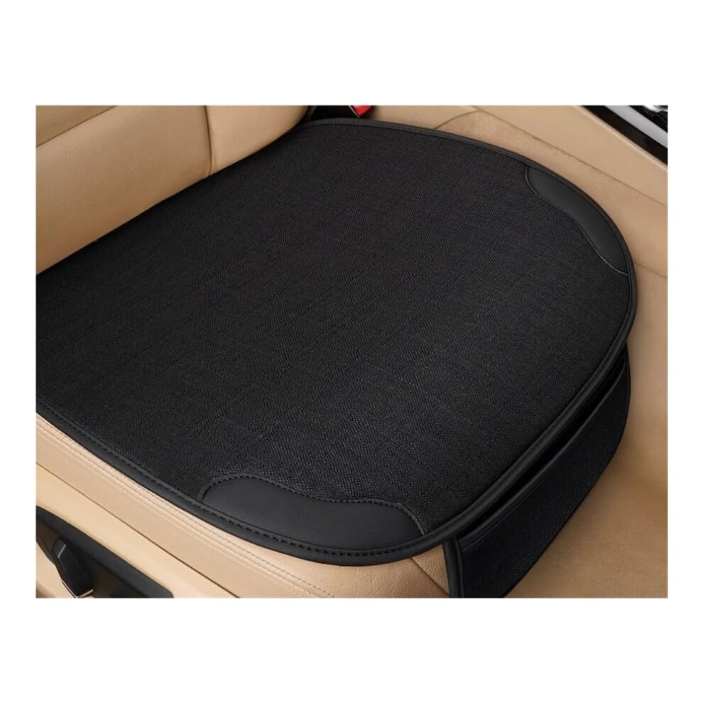 Universal Car Seat Covers Breathable Flax Fabric Four Seasons Comfort Front Cushion Protector Black 9426802483208