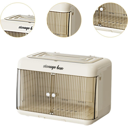 Storage Organizer, Dustproof Multifunctional Small Cabinet, Drying Rack, Beige Kitchen Container 2