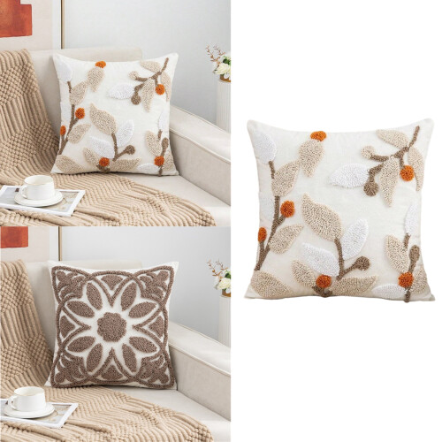 Cotton Linen Fabric Modern Geometric Tufted Throw Pillow Case-D 2