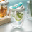 Auslaufsichere Reisebecher aus Glas,-Hellblauer Deckel 450ML 2