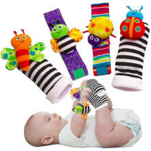 fong cute animal soft baby socks toys wrist rattles and foot finders for fun butterflies and lady bugs set 4 pcs
