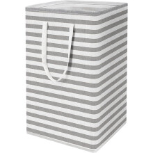Large Capacity Foldable Fabric Dirty Clothes Hamper 2Piece Set 40x30x60 cm Gray White Stripes Laundry Storage