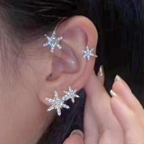 sparkling Zircon Snowflake Earrings Ear Wrap Dangle Ear Cuff Non Piercing Earrings Gift 1