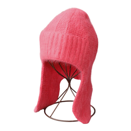 Warm Windproof Winter Cap Ears Comfortable Knit-bright pink