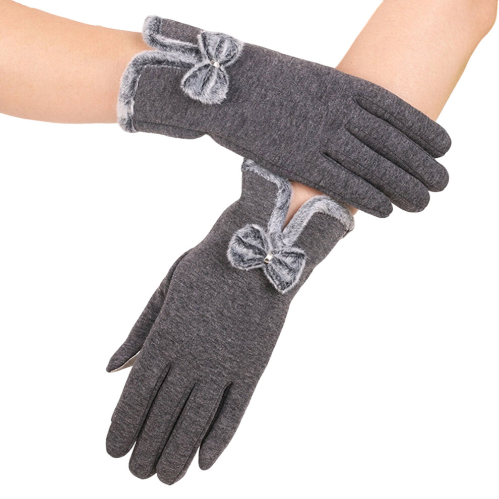 Gray Warm Winter Gloves Thicken Bowknot Gloves Christmas