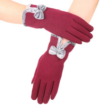 Bowknot Thicken Gloves for Girl Women Christmas Gift Furry-Red