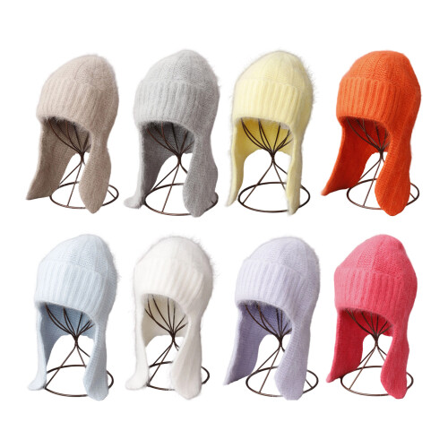 Warm Windproof Winter Cap Ears Comfortable Knit-bright pink 1