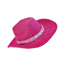Chapeau occidental élégant en poudre de paillettes-rose rouge