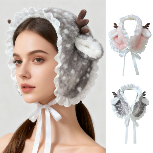 Winter Elk Patterned Warm Neck Wrap Scarf Headscarf-Pink 1