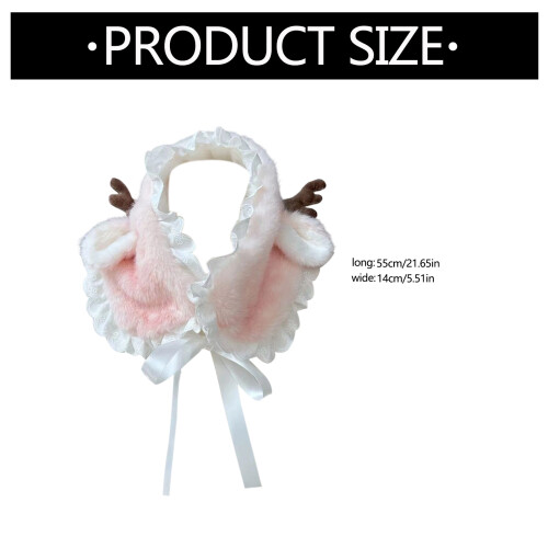 Winter Elk Patterned Warm Neck Wrap Scarf Headscarf-Pink 2