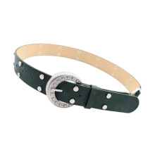 Fashionable PU Belt With Punk Waistband Metal Studs-Army Green