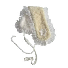 Warm Scarf Convertible Shawl With Ruffled-Creamy yellow lace