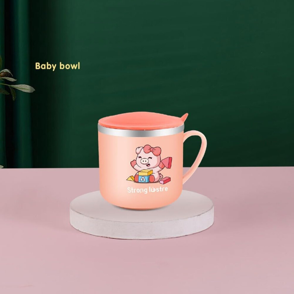 Children's 250ML Straw Cup Double Layer Stainless Steel Accurate Measurement Feature Pink Color